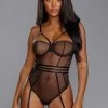 Dreamgirl Very Sheer Stretch Mesh Underwire Teddy – Black – L -Online Sex Shops 12166BLK S 1