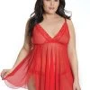 Coquette Trim Babydoll And Thong – Red – QS -Online Sex Shops 2571RED OSX 1