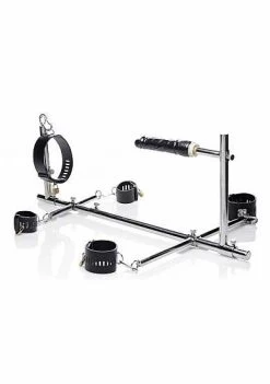 Imprisoned Metal Stockade With Dildo – Black