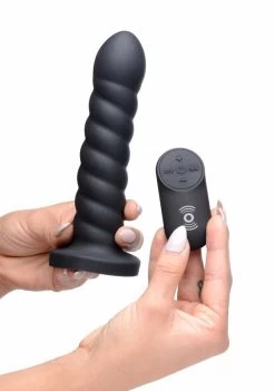 SU Supple Swirl 21x Remote Control Silicone Dildo – Black