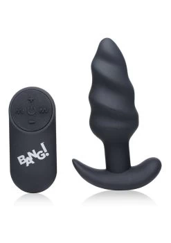 21X Vibrating Silicone Swirl Butt Plug With Remote – Black