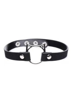 Kinky Kitty Ring Slim Choker – PU Leather – Black