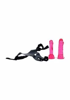 Seven Creations Crotchless Strap On With 2 Dongs – Pink